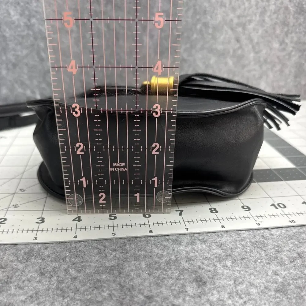 Big Buddha Black Leather Gold Rink Tassel Adjustable Strap Crossbody Bag Purse